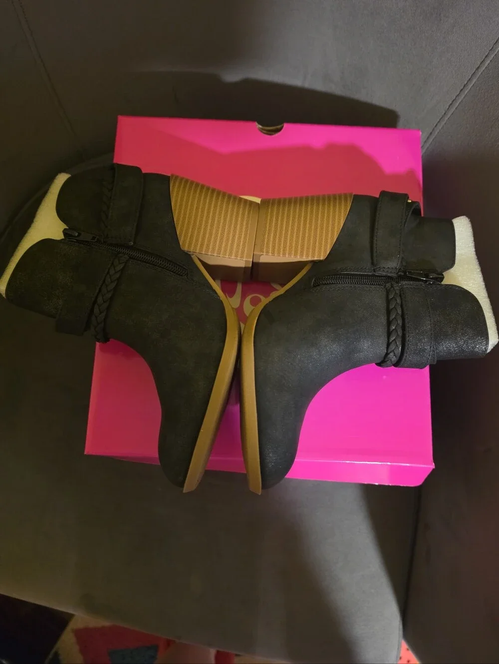 NIB Sugar Womens Size 6 Sansa Stacked Black Heel Booties Boots Buckle Accent